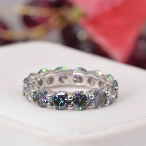 GRA Certified Moissanite Rainbow Blue 5mm Full Eternity Band Ring 925 Sterling